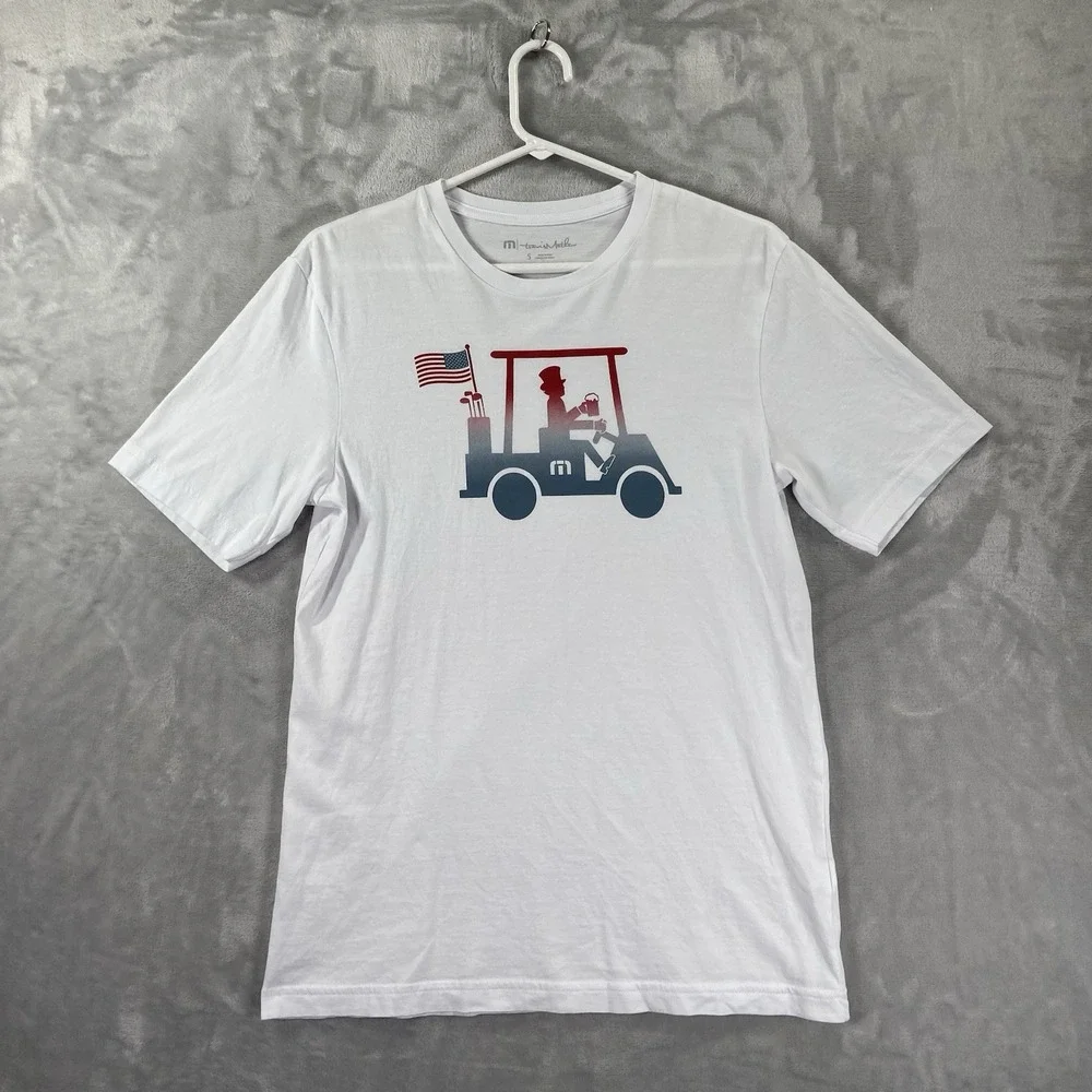 Travis Mathew T-Shirt mens Small Graphic Golf Cart USA July 4th 100% Pima Cotton - Picture 1 of 13